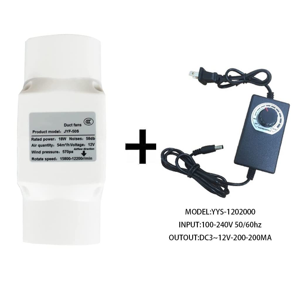 Wentylator 2 cale / 50 mm z kanałem liniowym, duża prędkość wiatru, 12 V 18 W, mini ekstraktor powietrza do namiotu uprawowego, do użytku domowego z hydroponiką (kolor: