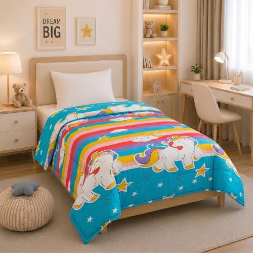 Image of Filymore Cute Unicorn Comforter for Kids Girls - Cute Cartoon Print Single Bed Blanket, Microfiber Dohar for Boys & Girls | Soft Kids Winter & Summer Quilt | 60x90 Inches (Multi)