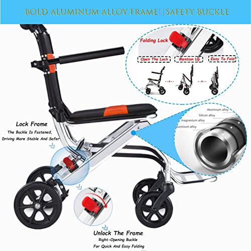 Folding Transport Wheelchair, Ultralight Portable Travel Wheelchairs With Handbrake, Aluminum Alloy Lightweight Wheelchair Trolleys For Elderly And Children ( Size : Standard ) #TOP4