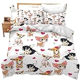 jerkboo Cute Chihuahua Bedding Set Puppy Dog Duvet Cover Twin Full Queen King Size Comforter Cover for Kids Adults Men Women Dog Theme Quilt Cover Decorative Soft Bedding Set with 2 Pillowcases