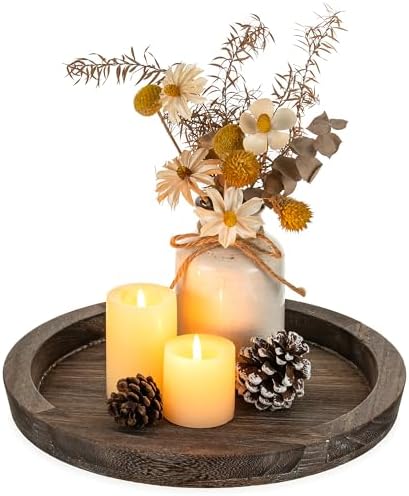 Hanobe Wooden Tray for Coffee Table: Candle Holder Plate Round De...