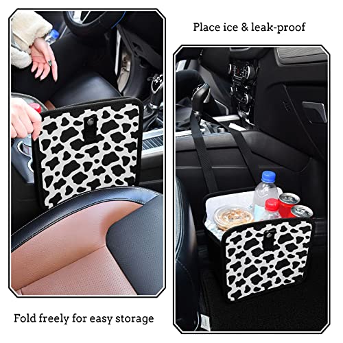 Image of Cow Print Car Trash Can Black White Animal Skin Foldable Hanging Car Trash Bag Bin Auto Garbage Can Leak-Proof Car Organizer(Large) (g300179284p857c913s2022)