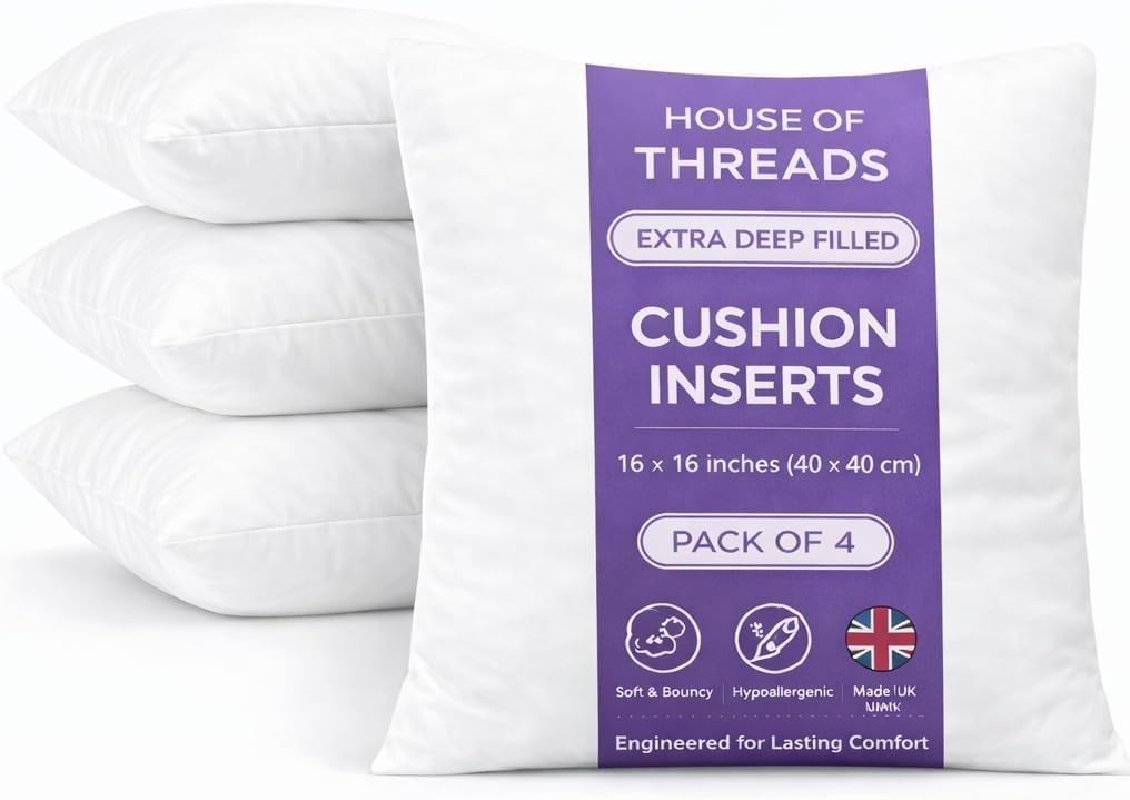 HT House Of Threads 20 x 20 Inch (50 x 50 cm) Cushion Insert | Extra Deep Filled Hotel Quality Cushion Pads | Premium White Cushion Inserts | Luxury Hollowfibre Throw Pillows | Pack of 4 โ image 1