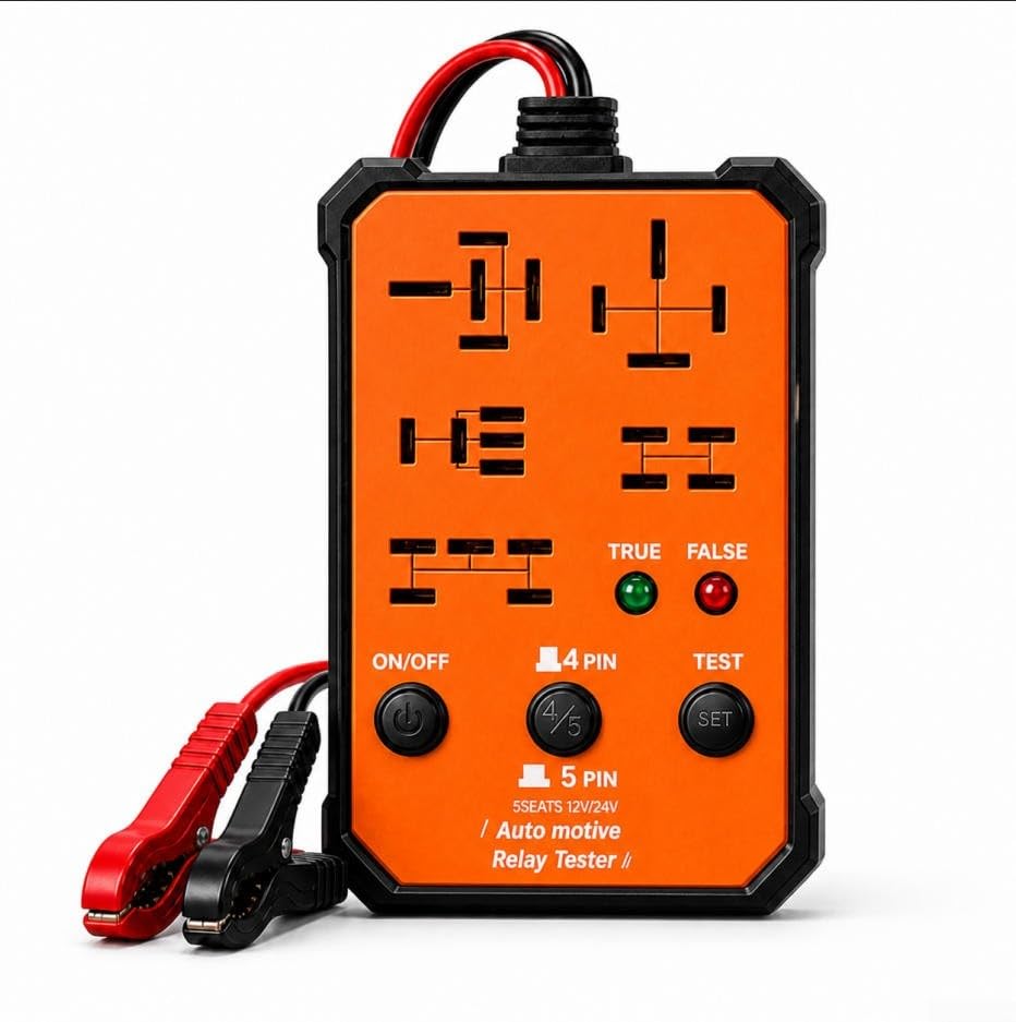 5-Position Wireless Relay Tester Built for Durability in Workshop Environments Supporting 12V and 24V Vehicle Systems (Orange)
