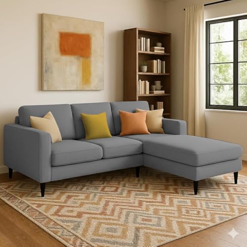Image of Casaliving Grayon 3 Seater Convertible Sofa Set for Living Room, 3 Seater & Ottoman Modular Sectional Couch for Small Space (Dark Grey Colour) Fabric
