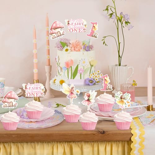 Decoración para cupcakes de primer cumpleaños que soluciona la mesa dulce temáticas de hadas 5
