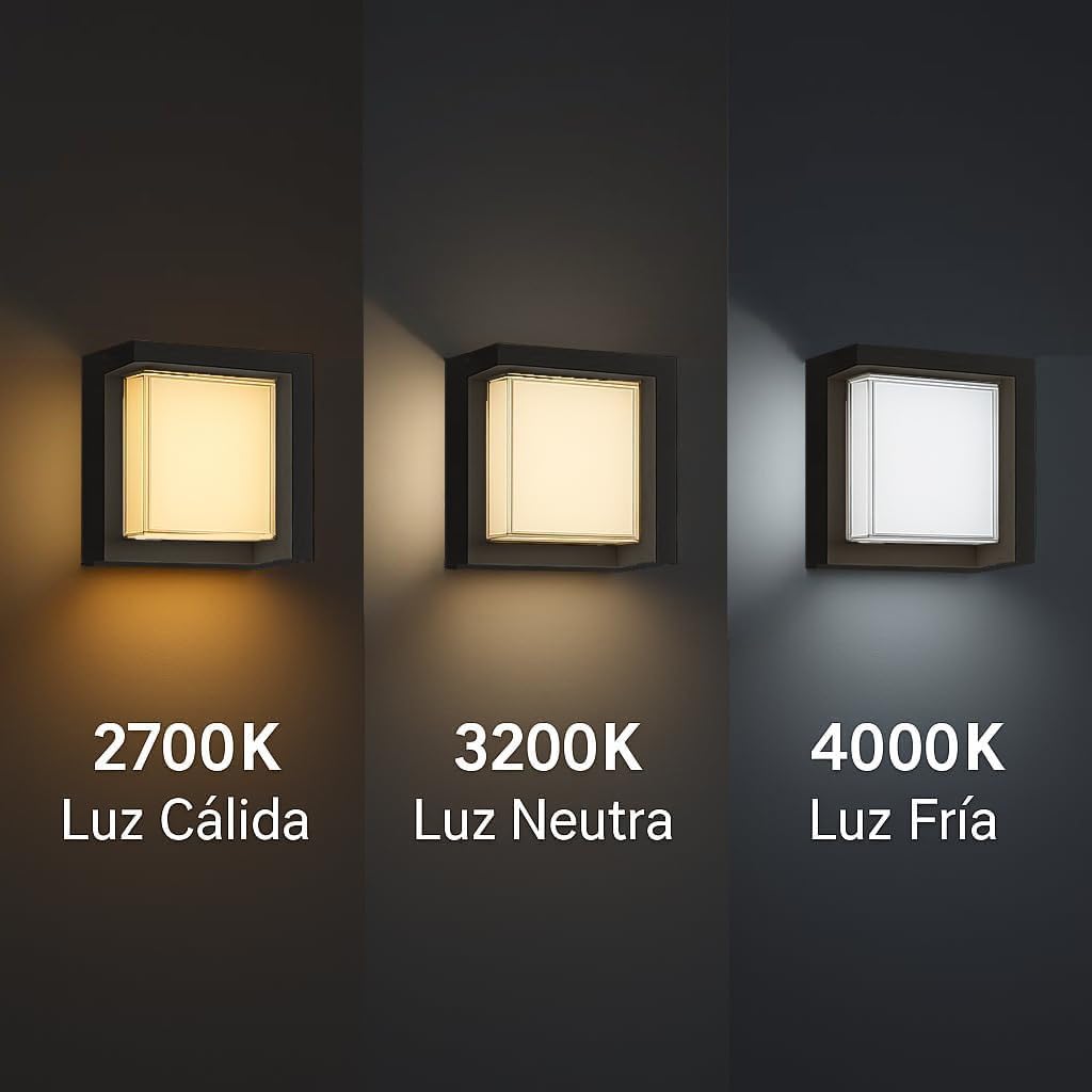 [4 UDS] Aplique Led Exterior Pared 15W Impermeable IP65 2700K 3200K 4000K Luz Ajustable Muro Interior Foco Lámparas Terraza Diseño Cuadrado Negro Apliques Candeeiro El Palique Jardín Dormitorio