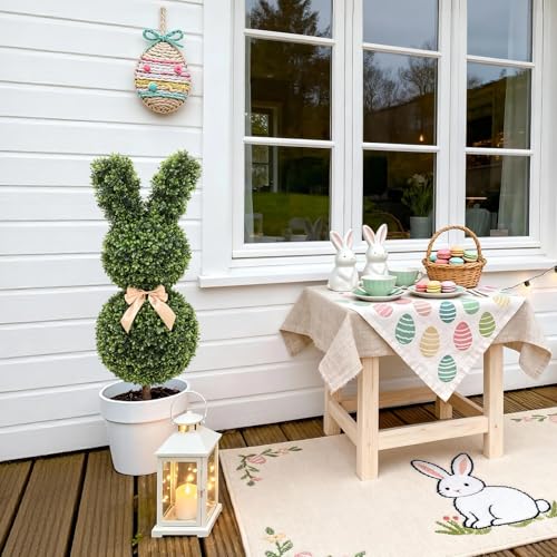 Image of Boxwood Bunny Topiary, 36 Inch Artificial Rabbit Tree for Easter Decor, 3FT Faux Bunny Shape Topiary for Indoor&Outdoor, Porch Decor