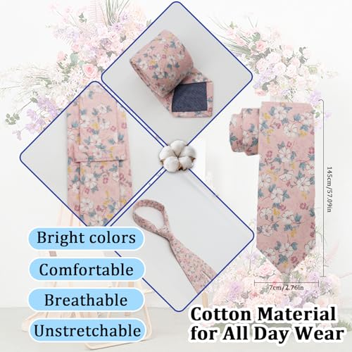 Image of Luckyvestir Ties for Men, Sage Green Cotton Floral Tie 2.76 inch Flower Printed Men's Neckties for Wedding /Groomsmen /Suit /Party