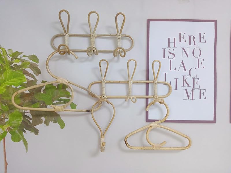 Perchero de Ratán Tejido de 3 Ganchos 40 cm - Colgador de Pared Natural para Toallas