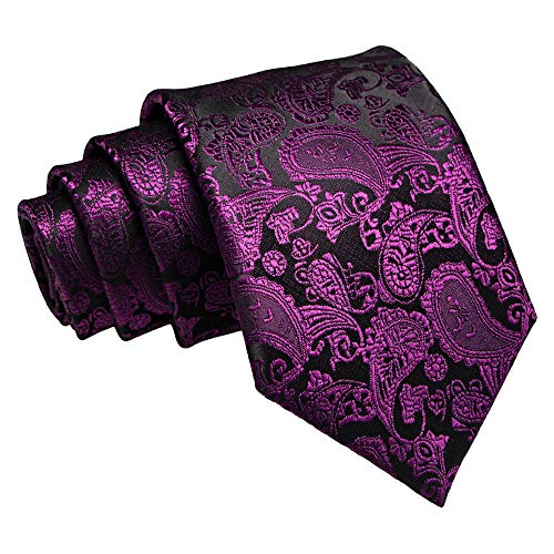 Image of JEMYGINS Mens Solid Color Paisley Necktie and Pocket Square with Tie Clip Sets