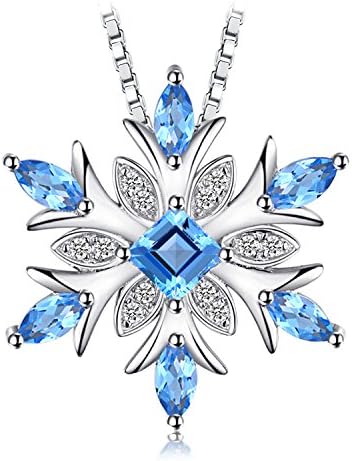 JewelryPalace Snowflake Genuine Swiss Blue Topaz Solid 925 Sterling Silver Pendant Necklace 18 Inches Box Chain