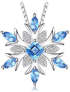 JewelryPalace Snowflake Genuine Swiss Blue Topaz Solid 925 Sterling Silver Pendant Necklace 18 Inches Box Chain