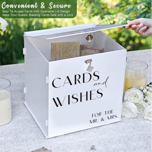 Image of White Acrylic Card Box with Slot & Lock, Elegant Wedding Card Boxes for Reception, Large Money Envelope Gift Card Box for Party Wedding Birthday Engagement Anniversary Stylish Table Decor