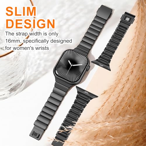 Image of Magnetic Slim Metal Band Compatible with Apple Watch Bands for Women Series 11 10 46mm 45mm 44mm 42mm SE 9 8 7 6 5 4 38mm 40mm 41mm 3 /2 /1,Luxury Stainless Steel Strap Silicone Link For iwatch