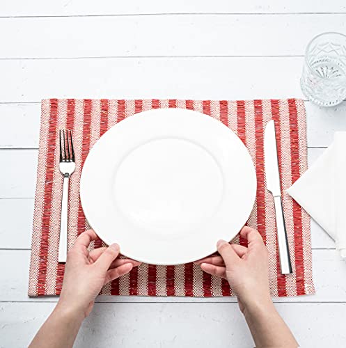 16 x 12 Inch Dining Table Placemats, Set of 6 Rectangle Kitchen Table Mats - Striped, Easy to Clean, Red Plastic Striped Placemats, Wipeable, Durable - Restaurantware by Restaurantware - Used condition - Image 5