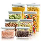 Tourdeus 8 Pack Airtight Food Storage Containers with Lids, Pop Top Pantry Organizer Set, BPA-Free Clear Stackable Kitchen Containers with Measurement Marks for Cereal, Flour, Sugar, Pasta, Snacks