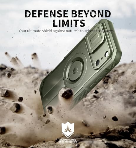 Image of Dexnor for iPhone 17 Pro Max Case, [2 Front Frame & Built-in Flip Camera Cover & Kickstand], Compatible Wireless Charging, Heavy-Duty Shockproof Case with Screen Protector, 6.9 inch Army Green