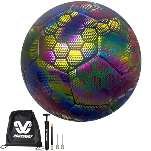 CROSSWAY Balón de Fútbol Reflectante con Diseño de Panal - Tamaño 5 Oficial (PU Profesional) - Balón Holográfico para Competición, Entrenamiento y Fotografía