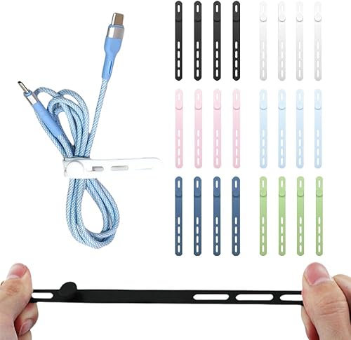24 correas de silicona para cables, organizador de cables de 5.118 in, organizador de cables para agrupar cables de carga, cortinas, sombrillas,