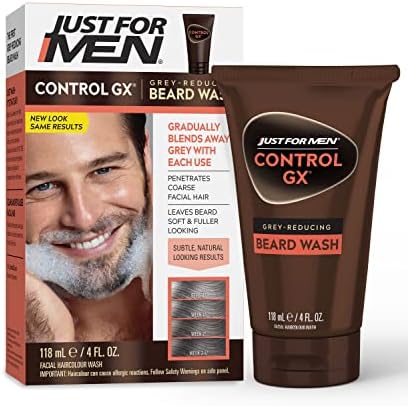 Just For Men Control GX Grey Reducing Beard Wash Shampoo, Gradually Colors Mustache and Beard, Leaves Facial Hair Softer and Fuller, 4 Fl Oz - Pack of 1
