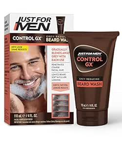 Just For Men Control GX Grey Reducing Beard Wash Shampoo, Gradually Colors Mustache and Beard, Leaves Facial Hair Softer and Fuller, 4 Fl Oz - Pack of 1