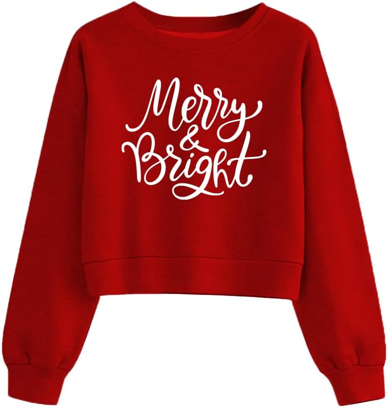 Christmas Sweaters for Women Holiday Pullover Xmas Lights Graphic Crop Long Sleeve Shirt Winter Tops