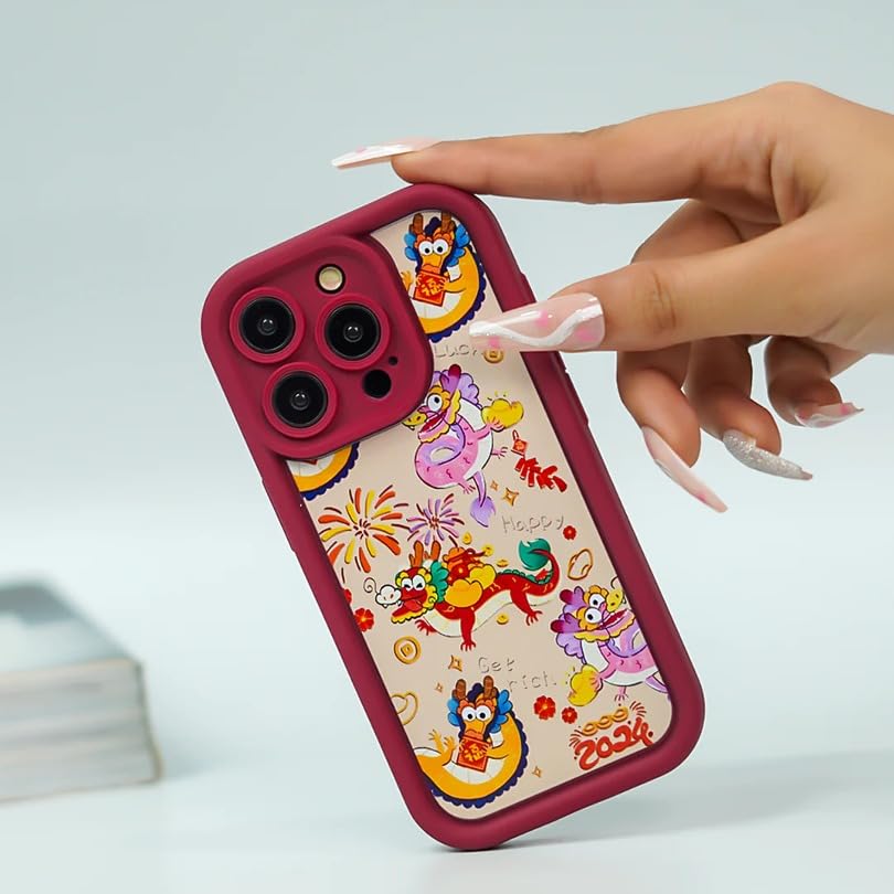 Image of PEEPERLY Back Cover Case for iPhone 13 Pro Max Scratch Resistant Anti-Slip TPU Shockproof Protective Durable Lucky Dragon Embroidery Case for Girls & Women