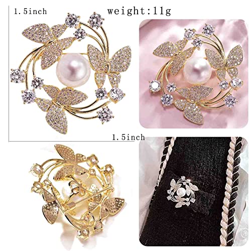 Image of Crystal Pearl Flower Brooches Pins Fashion Beautiful Created Rhinestone Floral Brooch Good Idea for Party Dance Wedding Banquet for Elegant Women Girl