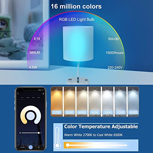 ANTELA Smart Bulb E14 Alexa Light Bulb C37 LED Dimmable Bulb RGB 16 Million Colors 2700-6500K, Smart Life APP Control, Voice Control, Compatible with Alexa, Google Home, 4PCS - Image 2
