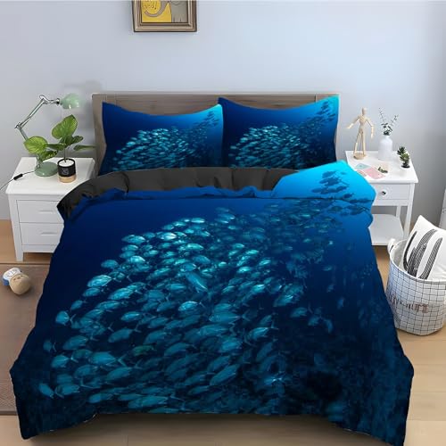 Housse de couette 160x200 poisson facile à border grâce à sa fermeture éclair