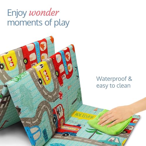 Image of BPA Free Extra Large Big Size Non Slip Reversible car & Bus Print Baby Play Mat for Learning & Crawling,Foldable Foam Floor Mats for Toddlers Kids Play Room Multicolor, Pack of 1