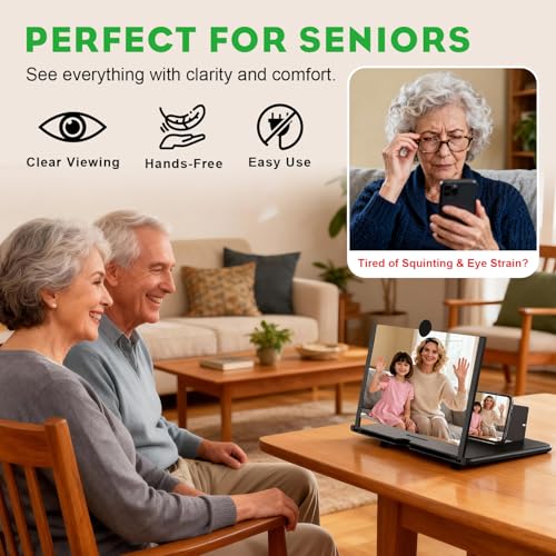 Image of 12 Inch Mobile Phone Screen Magnifier, 3D Phone Magnifying Screen, Foldable Amplifier Stand Holder, Compatible with All Smartphones
