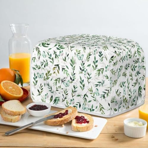 Image of 2 Slice Toaster Dust Cover Bread Toaster Oven Dustproof Cover Kitchen Bakeware Protector Dustproof Fingerprint Protection for Women Gift(11.4 x 7.9 x 7.5), Green Butterfly Leaf