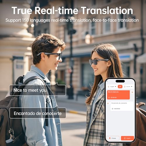 Image of Smart Glasses with AI Translator, V6.0 Bluetooth Glasses with 150+ Translation, Smart Sunglasses for Men & Woman, 120H Long Standby Music Glasses, UV Protection, Hands-Free Calls,IPX5 Waterproof