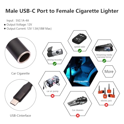 Adaptador USB C a encendedor de coche de 12V y 18W con cable conversor de 30 cm 2