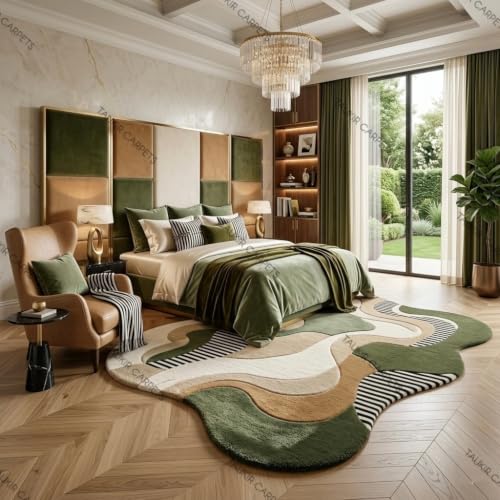 Image of Carpet for Living Room Irregular Abstract Shag Area Rug, Super Soft Fluffy Modern Designer Floor Rug. 3 x 5 Feet (91.44 x 152.40 cm) Green Multi