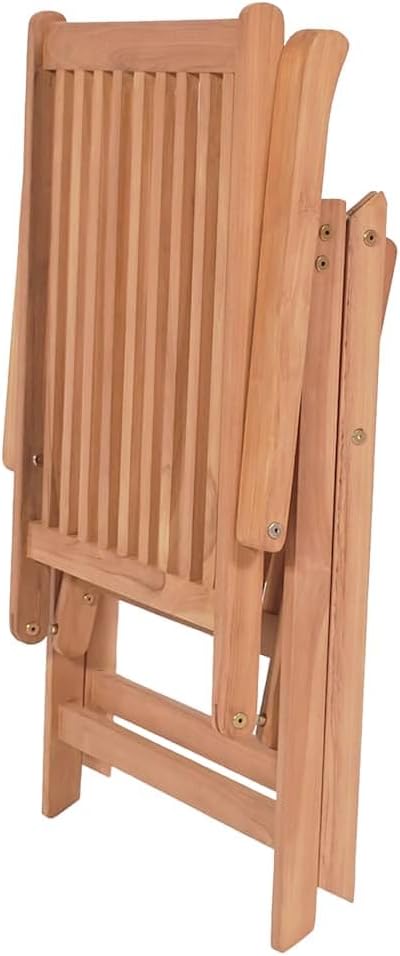 6 Pack Foldable Teak Patio Recliner Chairs, 28.1" W x 42.9" H Solid Wood Outdoor Dining Seats, 7-Position Reclining Lawn Chairs for Garden, Balcony, Deck, Brown