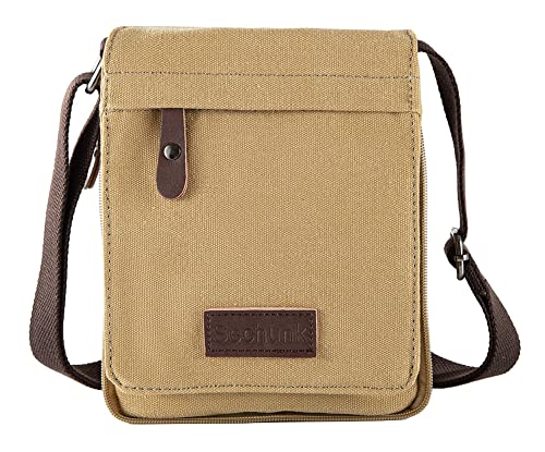 Sechunk Small Vintage Canvas Messenger Cross body bag Shoulder bag (Khaki, small)