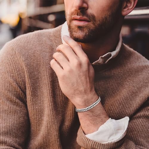 IEFLIFE Bracelet Gifts for Men Him - Silver/Black Stainless Steel Cuban Link Chain Bracelet Gifts for Son Grandson, Fathers Day Anniversary Birthday Gift for Men Husband, 8mm Bracelets Gift Jewelry3