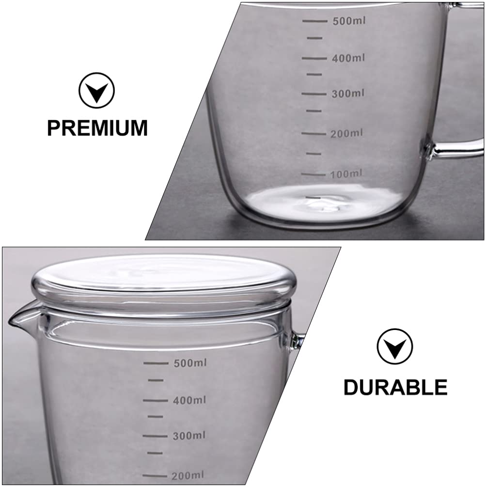 Tomaibaby Messbecher Milchkännchen Milchkanne 500ml Sahnekanne Sauciere Glaskanne Glas Hitzebeständig Messkanne mit Deckel Fett- Trenn- Kanne für Eier Milch Sahne Sauce Kaffee