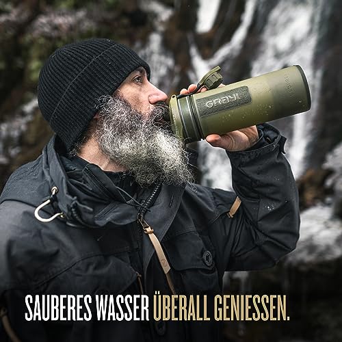 Foto von GRAYL GeoPress 710ml Outdoor Wasserfilter Trinkwasser I Eliminiert 99,99% aller Bakterien und Viren I Perfekt für Camping, Survival und Reisen (Olive Drab)