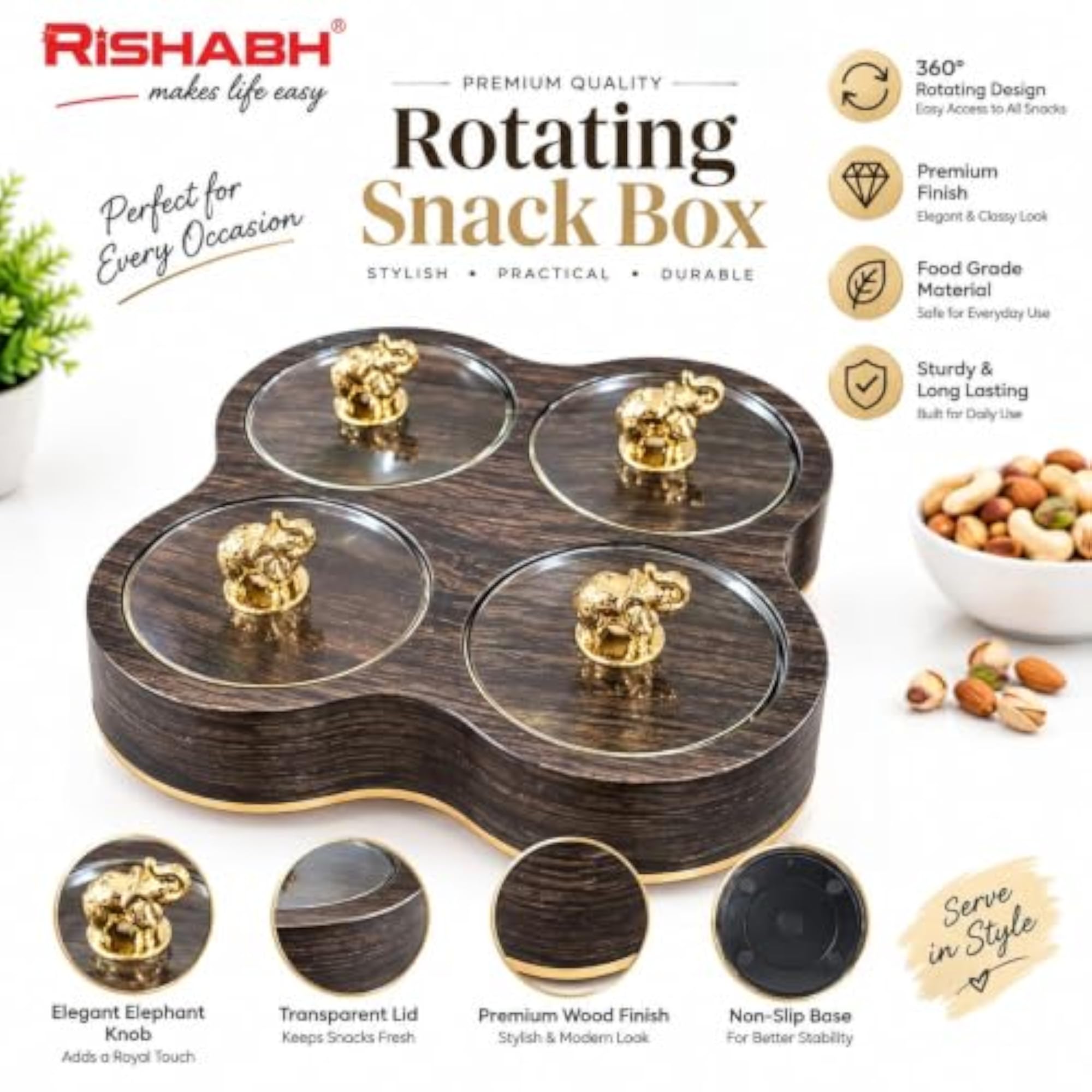 Rotating Dry Fruit Tray with 360° Revolving Design