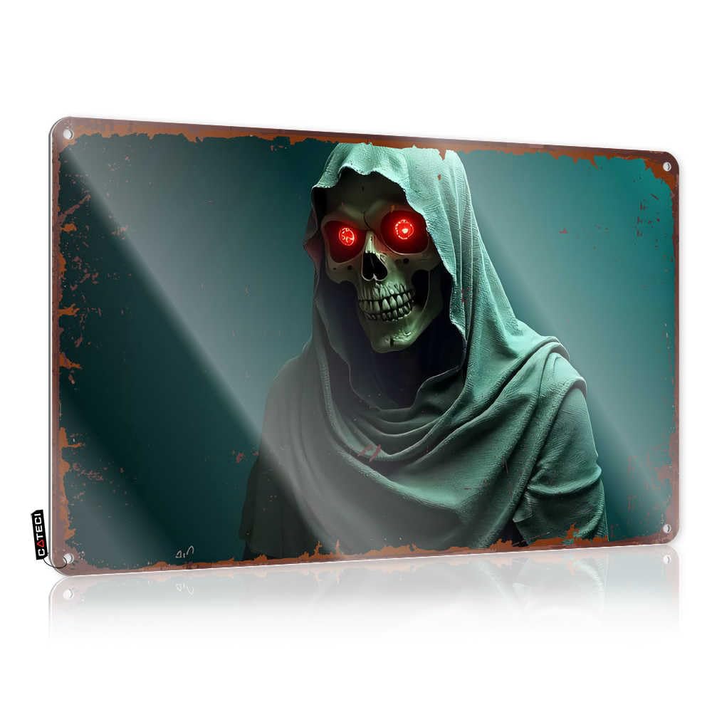 Fzfn Colour Accessories, Signs Entrance Sweet Red-Eyed Reaper In Green Cloak | Rustic Cool Wall Art(20X30cm)