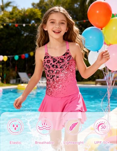 Image of ALISISTER Girls Tankini Swimsuit Two Piece Bathing Suits Summer Beach Swimwear with Shorts for 7-12 Years