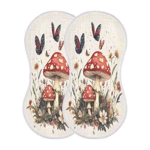 JUZIHAI 4Pack Vintage Mushrooms Baby Burp Cloths Soft Cotton Burp Rags,Super Absorbent Burp Cloth Bag for Newborn Baby Boys/Girls2