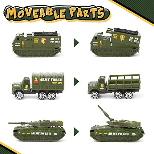 Diecast Military Vehicles Army Toy Mini Pocket Size Play Models Truck Tanks Helicopter for Kids Boys Age 3 4 5,Pack of 6 - Image 3