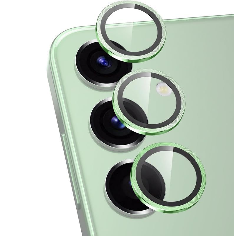Image of Skinomi Camera Lens Protector Compatible with Samsung Galaxy S25 5G [Anti-Scratch] Premium Tempered Glass Film Aluminum Alloy Lens Ring Cover- Lime Green