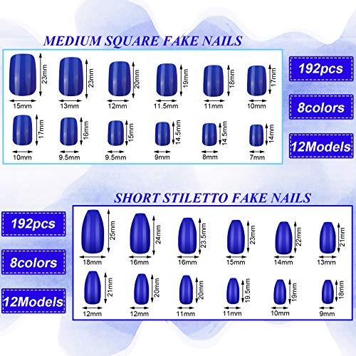 image for Maitys 384 Pieces 16 Sets Press on Nails Short Coffin False Nails and 