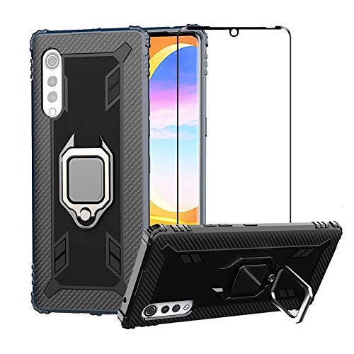 Strug for LG Velvet/LG Velvet 5G Caseï¼ŒSoft TPU Armor Heavy Duty Shockproof Protection Built-in 360 Rotatable Ring Magnetic Car Mount Case with Tempered Glass Screen Protector for LG Velvet (Black)